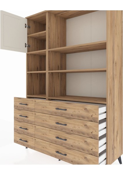 Hyperion Dolap 7 Raflı 8 Çekmeceli Tek Kapaklı 132X44X195 Çam-Aytaşı/çam fırsatları