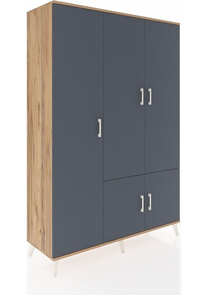 Hyperion Dolap 7 Raflı 5 Kapaklı Tek Askılı 132X44X195 Çam-Antrasit/çam fiyatları