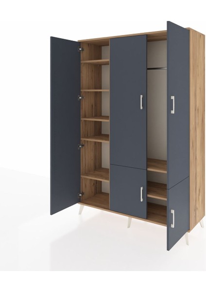 Hyperion Dolap 7 Raflı 5 Kapaklı Tek Askılı 132X44X195 Çam-Antrasit/çam modelleri