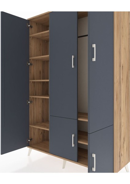 Hyperion Dolap 7 Raflı 5 Kapaklı Tek Askılı 132X44X195 Çam-Antrasit/çam fırsatları