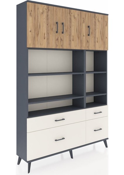 Arges Dolap 10 Raflı 4 Çekmeceli 3 Kapaklı 132X30X195 Antrasit-Çam/aytaşı fiyatları