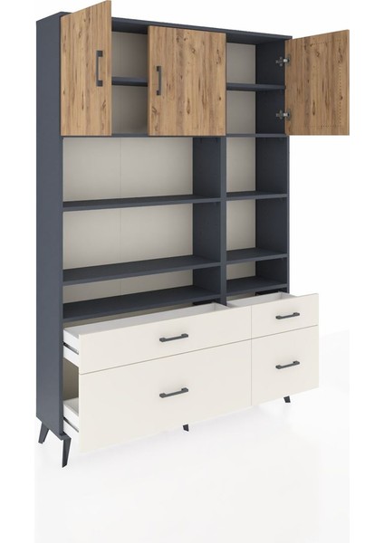 Arges Dolap 10 Raflı 4 Çekmeceli 3 Kapaklı 132X30X195 Antrasit-Çam/aytaşı indirimleri