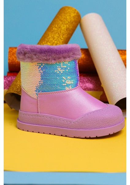 Hanne Lila Pullu Içi Kürklü Çocuk Bot modelleri