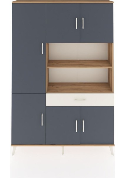 Arges Dolap 10 Raflı Tek Çekmeceli 6 Kapaklı 132X30X195 Çam-Antrasit/aytaşı