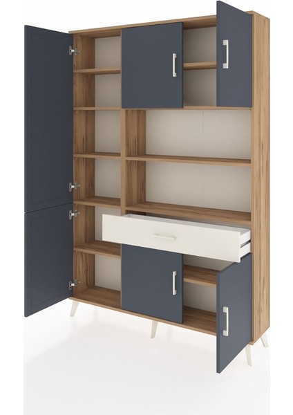 Arges Dolap 10 Raflı Tek Çekmeceli 6 Kapaklı 132X30X195 Çam-Antrasit/aytaşı modelleri