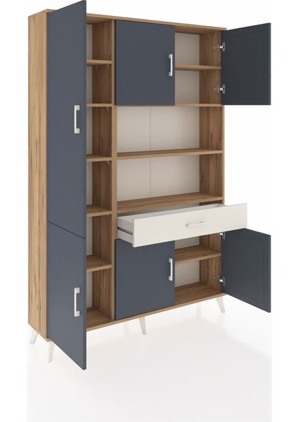 Arges Dolap 10 Raflı Tek Çekmeceli 6 Kapaklı 132X30X195 Çam-Antrasit/aytaşı indirimleri