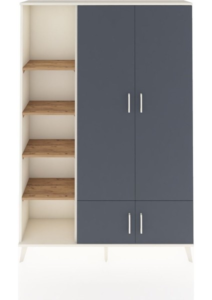Arges Dolap 6 Raflı 4 Kapaklı Tek Askılı 132X30X195 Aytaşı-Antrasit/çam