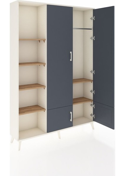 Arges Dolap 6 Raflı 4 Kapaklı Tek Askılı 132X30X195 Aytaşı-Antrasit/çam indirimleri
