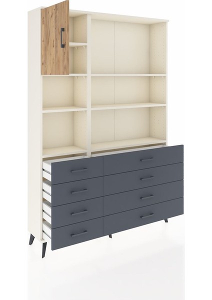 Arges Dolap 7 Raflı 8 Çekmeceli Tek Kapaklı 132X30X195 Aytaşı-Çam/antrasit modelleri
