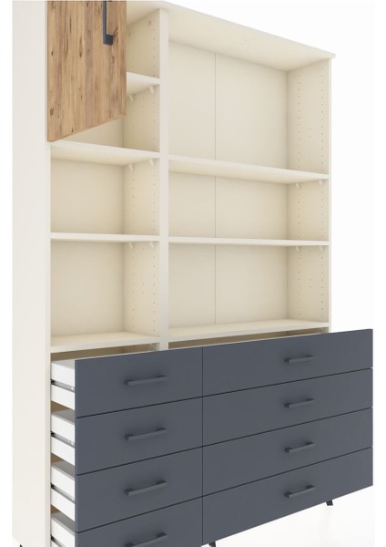Arges Dolap 7 Raflı 8 Çekmeceli Tek Kapaklı 132X30X195 Aytaşı-Çam/antrasit fırsatları