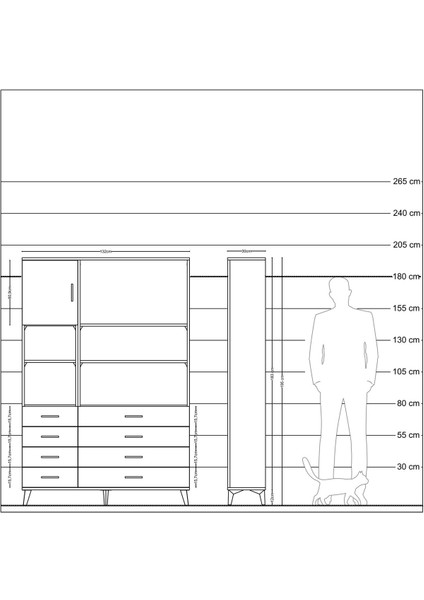 Arges Dolap 7 Raflı 8 Çekmeceli Tek Kapaklı 132X30X195 Aytaşı-Çam/antrasit indirimleri