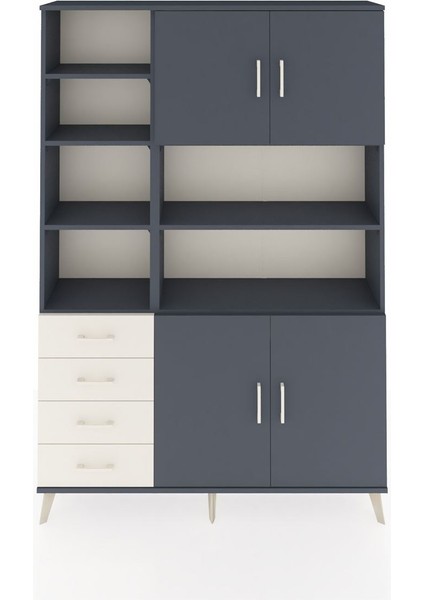 Arges Dolap 9 Raflı 4 Çekmeceli 4 Kapaklı 132X30X195 Antrasit-Antrasit/aytaşı