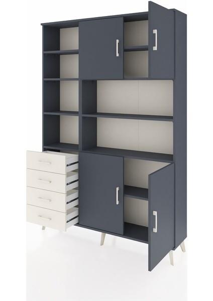 Arges Dolap 9 Raflı 4 Çekmeceli 4 Kapaklı 132X30X195 Antrasit-Antrasit/aytaşı modelleri