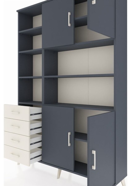 Arges Dolap 9 Raflı 4 Çekmeceli 4 Kapaklı 132X30X195 Antrasit-Antrasit/aytaşı fırsatları