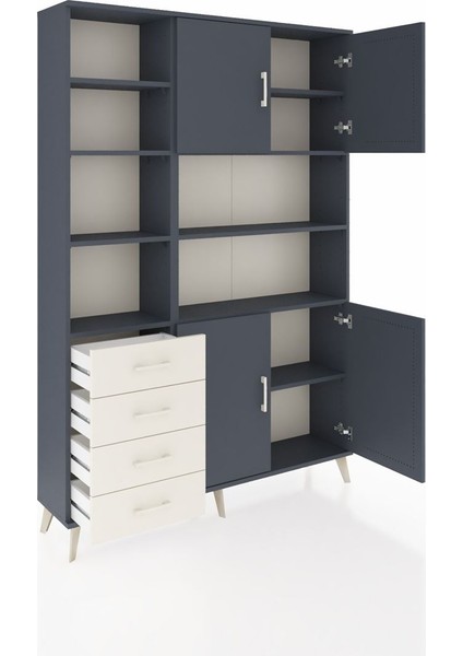 Arges Dolap 9 Raflı 4 Çekmeceli 4 Kapaklı 132X30X195 Antrasit-Antrasit/aytaşı indirimleri