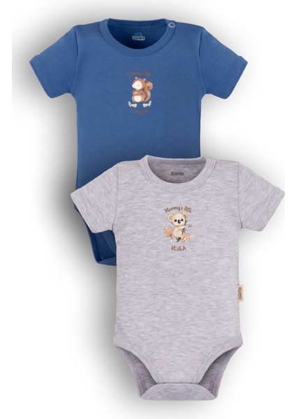 Organik %100 Pamuk Sincap Koala 2'li Bebek Body Set Çıtçıtlı Zıbın Ikili 5876-5877-M