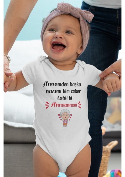 Organik %100 Pamuk Anneanne Baskılı Kısa Kollu Bebek Çıtçıtlı Body Badi Zıbın Tulum 5416