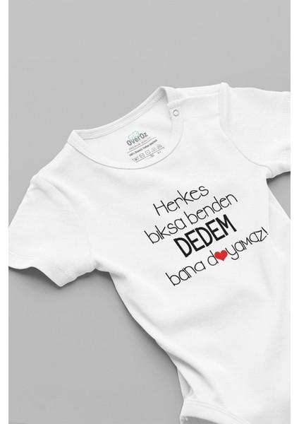 Organik %100 Pamuk Herkes Bıksa Benden Dedem Bana Doyamaz Bebek Body Kısa Kollu Çıtçıtlı Zıbın 5142