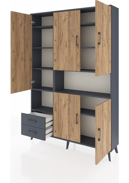 Arges Dolap 10 Raflı 2 Çekmeceli 5 Kapaklı 132X30X195 Antrasit-Çam/antrasit modelleri