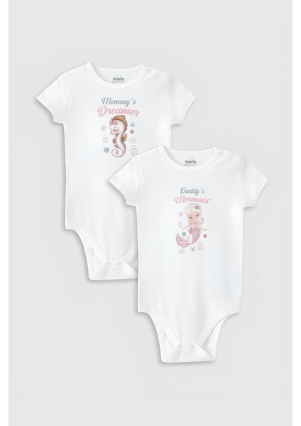 Organik %100 Pamuk Denizkızı Mermaid Baskılı 2'li Bebek Body Set Badi Çıtçıtlı Zıbın Ikili 5801-5802