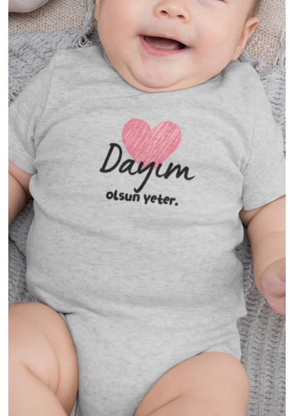 Organik %100 Pamuk Dayım Olsun Yeter Kalp Baskılı Bebek Body Badi Çıtçıtlı Zıbın 5742-G