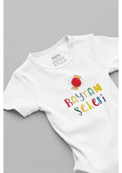 Organik %100 Pamuk Bayram Şekeri Baskılı Kısa Kollu Çıtçıtlı Bebek Body Badi Zıbın Tulum 5598