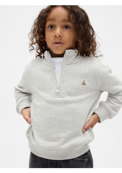 Erkek Bebek Gri Vintagesoft Yarım Fermuarlı Pullover Kazak