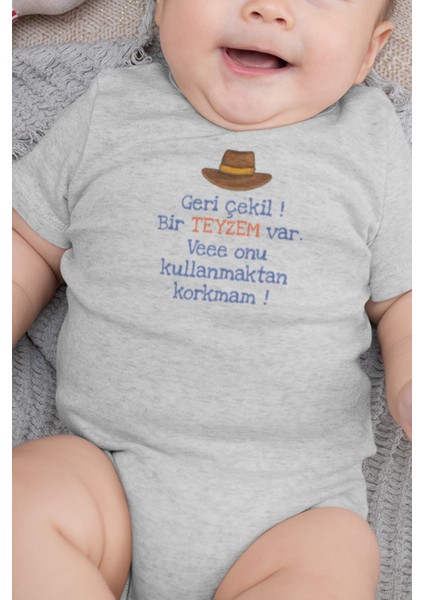 Organik %100 Pamuk Geri Çekilin Bir Teyzem Var Bebek Body Çıtçıtlı Zıbın 5907-G