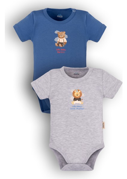 Organik %100 Pamuk Ayıcık Aslan 2'li Bebek Body Set Çıtçıtlı Zıbın Ikili 5647-5648-M
