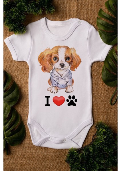 Organik %100 Pamuk Sevimli Köpek Baskılı Bebek Body Kısa Kollu Çıtçıtlı Badi Zıbın 5014