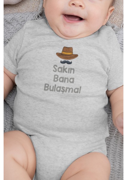 Organik %100 Pamuk Sakın Bana Bulaşma Bebek Body Çıtçıtlı Zıbın Tulum 5903-G