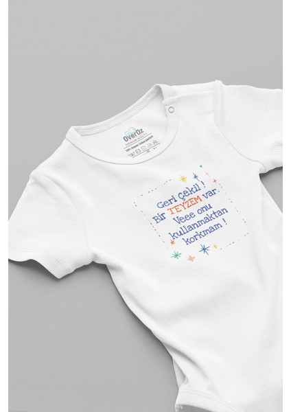 Organik %100 Pamuk Geri Çekilin Bir Teyzem Var Bebek Body Çıtçıtlı Zıbın 5906-B