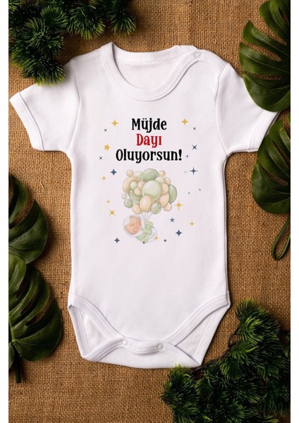 Organik %100 Pamuk Müjde Dayı Oluyorsun Baskılı Bebek Body Çıtçıtlı Badi Zıbın Tulum 5318