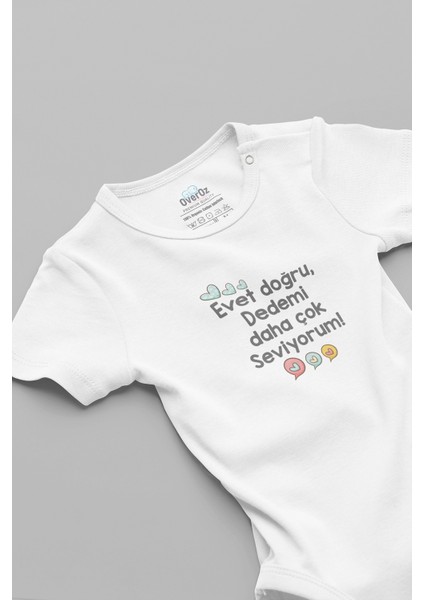 Organik %100 Pamuk Dedemi Daha Çok Seviyorum Bebek Body Çıtçıtlı Zıbın 5909-DEDE