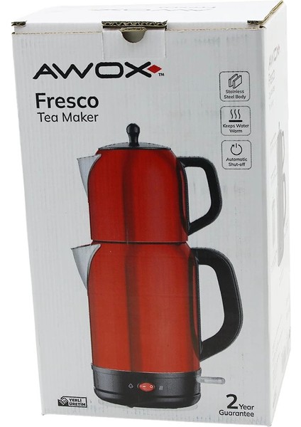 Awox Fresco Kırmızı Elektrikli Çay Makinesi Çaycı Set 1.7lt Su Isıtıcı + 1.2lt Demlik Paslanmaz Çelik Gövde 2200W (5148)