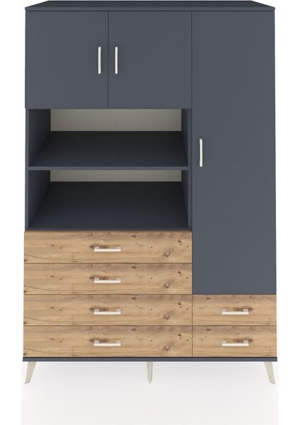 Kronos Dolap 9 Raflı 6 Çekmeceli 3 Kapaklı 132X59X195 Antrasit-Antrasit/çam