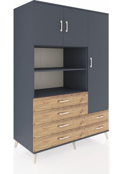 Kronos Dolap 9 Raflı 6 Çekmeceli 3 Kapaklı 132X59X195 Antrasit-Antrasit/çam fiyatları