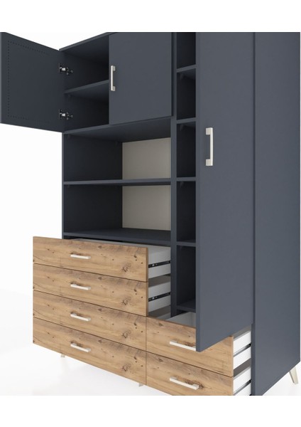 Kronos Dolap 9 Raflı 6 Çekmeceli 3 Kapaklı 132X59X195 Antrasit-Antrasit/çam fırsatları