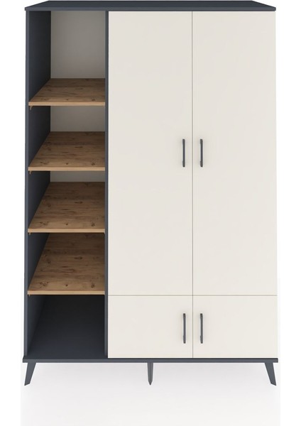 Kronos Dolap 6 Raflı 4 Kapaklı Tek Askılı 132X59X195 Antrasit-Aytaşı/çam