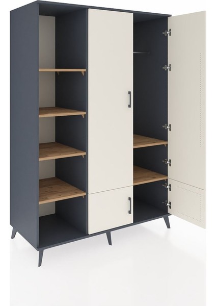 Kronos Dolap 6 Raflı 4 Kapaklı Tek Askılı 132X59X195 Antrasit-Aytaşı/çam indirimleri