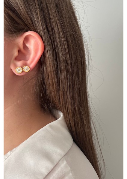 6'lı Paslanmaz Çelik Çiçek & Yonca Küpe Seti - Detaylı Gold Tonu modelleri