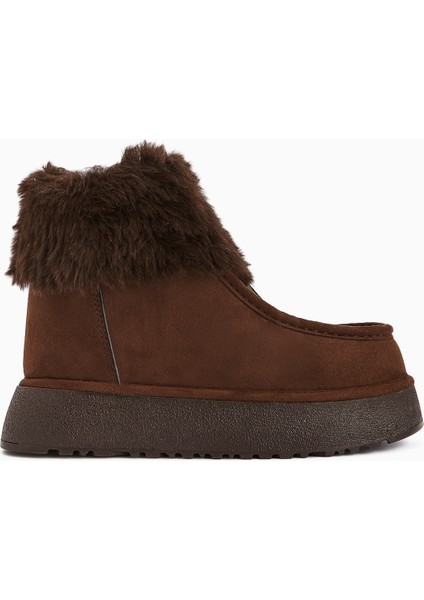 Erva Kahve Süet Kürklü Kadın Bot