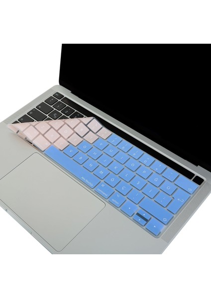 MacBook Klavye Koruyucu Kılıf Silikon Türkçe Q Baskılı Uk-Ters L Enter Tipi Touchbar Pro 13-15 Inç A1706,A1989,A2159,A1707,A1990 Uyumlu,ince Hafif Yıkanabilir Klavye Filmi Pembe Mavi