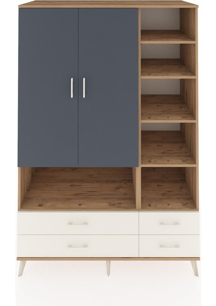 Kronos Dolap 10 Raflı 4 Çekmeceli 2 Kapaklı 132X59X195 Çam-Antrasit/aytaşı