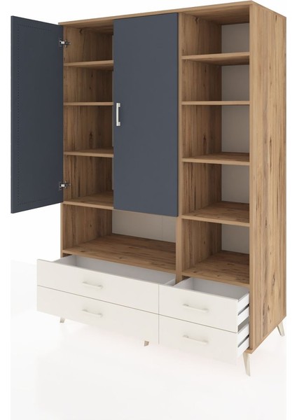 Kronos Dolap 10 Raflı 4 Çekmeceli 2 Kapaklı 132X59X195 Çam-Antrasit/aytaşı modelleri