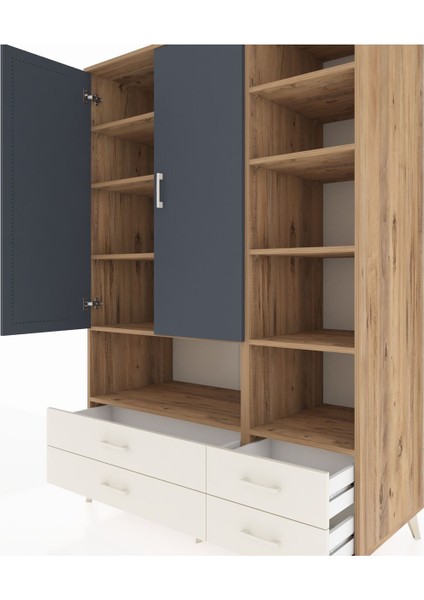 Kronos Dolap 10 Raflı 4 Çekmeceli 2 Kapaklı 132X59X195 Çam-Antrasit/aytaşı fırsatları