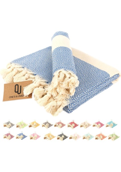 & Plaj Havlusu, 2'li -Peşkir SETI,%100 Organik Pamuk (Mavi)