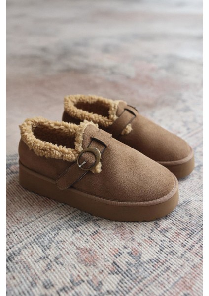 Bot 2524 - İçi Kürklü Eskitme Tokalı Vizon Süet Kadın Bot fiyatları