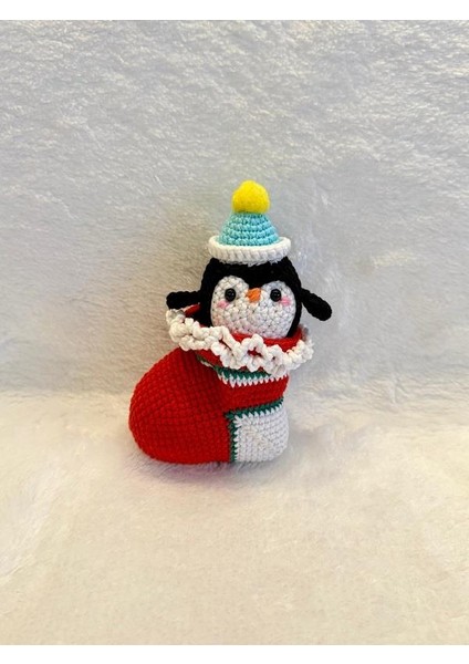Yılbaşı Çorapta Penguş Amigurumi Organik Oyuncak