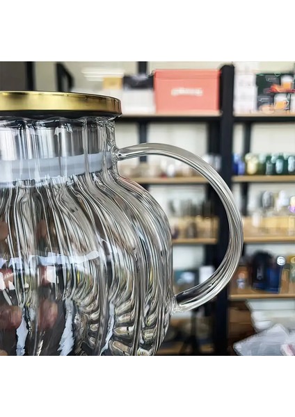 Çelik Kapaklı Borosilikat Dilimli Model Süzgeçli Cam Demlik Bitki Çayları 1000 ml ROYALEKS-CM-2001 modelleri